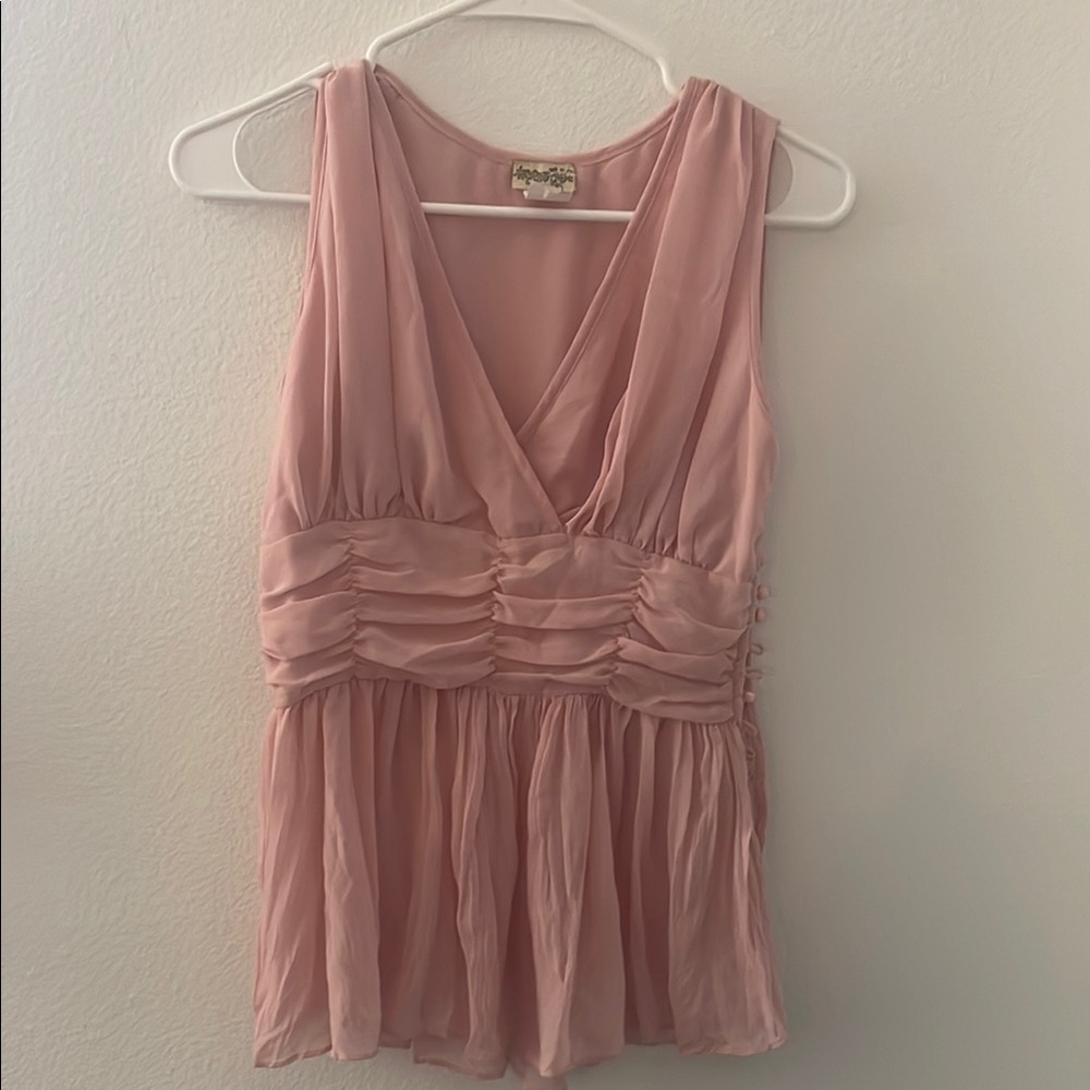 SANJOY Vintage Pink Ruched Wrap Blouse Y2K